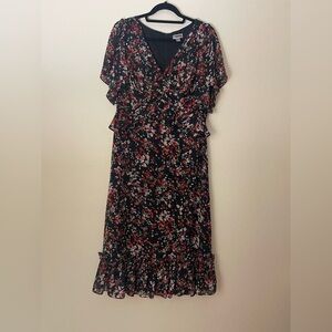 Chelsea28 Black Midi Dress with Red & White Floral Print